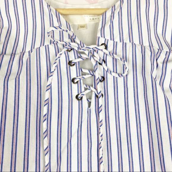 J.O.A. Stripe Cold Shoulder Lace Up Front Summer Top S - Picture 7 of 11